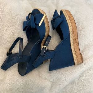 Tory Burch Espadrille Wedge Sandals Knoted Bow Size 7.5